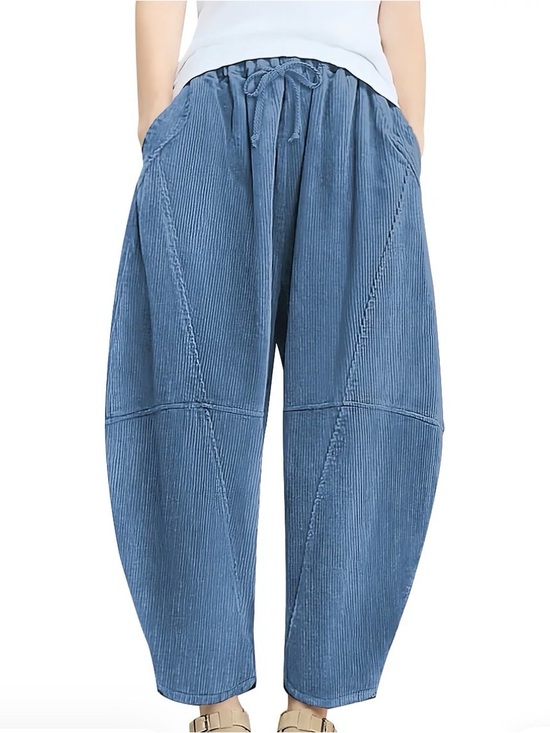 Tarse Pants - TARSE Womens Corduroy Harem Pants Casual Elastic Waist Wide Leg Pants Loose XXL